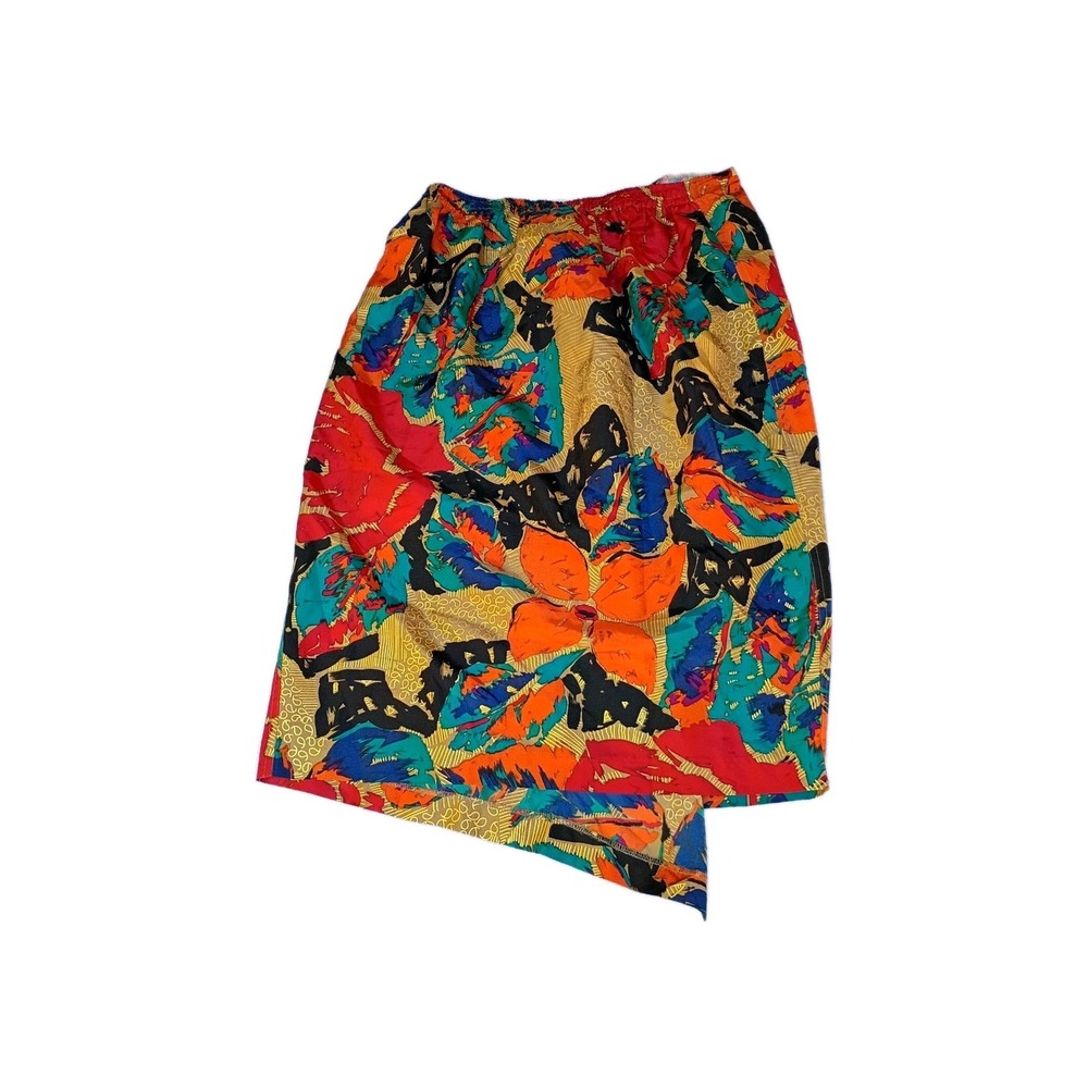 Rafaella Silk Skirt Medium Floral Asymmetrical Knee Length Elastic Waist Boho